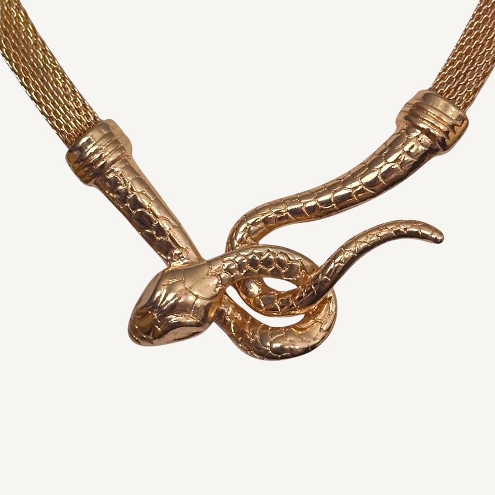 Gold Tone Snake Statement Choker Necklace - Picture 2 of 8